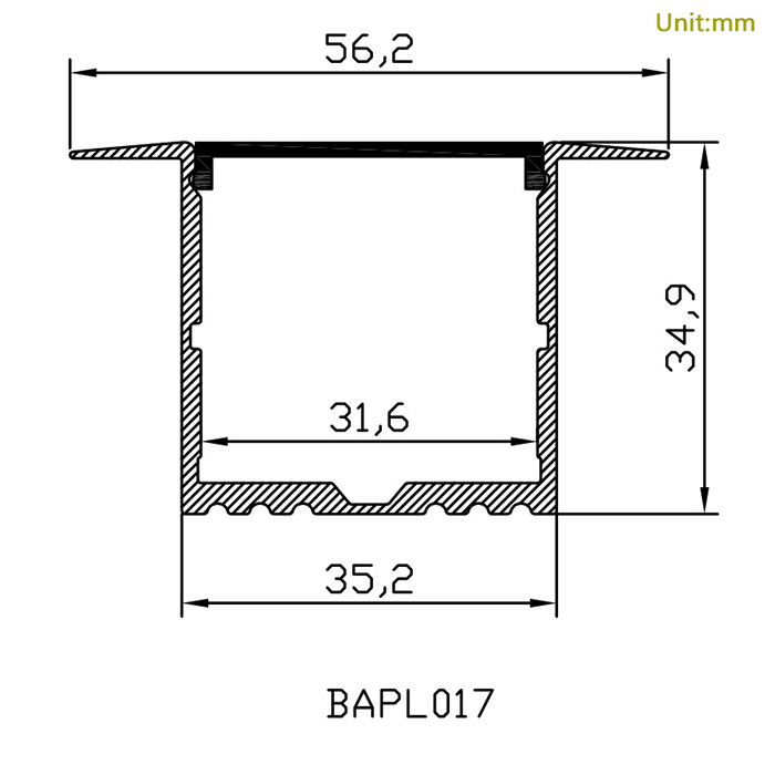 Recessed Aluminum LED Strip Diffuser With Flange For 28mm Quad Row LED Strip Lights Recessed Aluminum LED Strip Diffuser With Flange For 28mm Quad Row LED Strip Lights